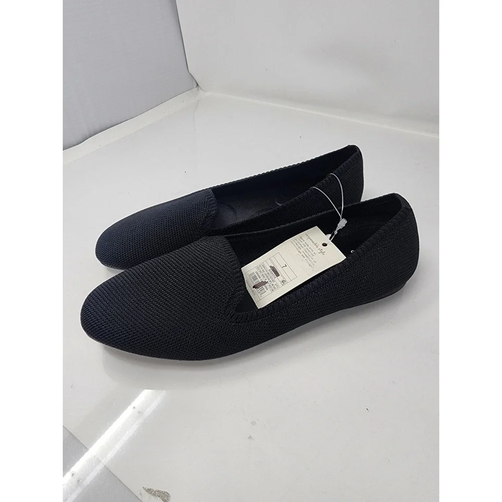 A New Day Womens Knit Loafers Black Polyester Casual Size 7